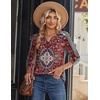 Zeagoo Long Sleeve Shirts for Women Casual V Neck Fall Tops Summer Blouses(Floral Red)