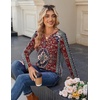 Zeagoo Long Sleeve Shirts for Women Casual V Neck Fall Tops Summer Blouses(Floral Red)