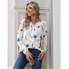 Zeagoo Long Sleeve Shirts for Women Casual V Neck Fall Tops Summer Blouses(Floral White)