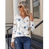 Zeagoo Long Sleeve Shirts for Women Casual V Neck Fall Tops Summer Blouses(Floral White)
