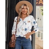 Zeagoo Long Sleeve Shirts for Women Casual V Neck Fall Tops Summer Blouses(Floral White)