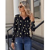 Zeagoo Long Sleeve Shirts for Women Casual V Neck Fall Tops Summer Blouses(Geometry Black)