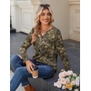 Zeagoo Long Sleeve Shirts for Women Casual V Neck Fall Tops Summer Blouses(Leaves Print)