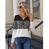 Zeagoo Long Sleeve Shirts for Women Casual V Neck Fall Tops Summer Blouses(Leopard Patchwork)