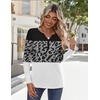 Zeagoo Long Sleeve Shirts for Women Casual V Neck Fall Tops Summer Blouses(Leopard Patchwork)
