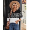 Zeagoo Long Sleeve Shirts for Women Casual V Neck Fall Tops Summer Blouses(Leopard Patchwork)