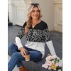 Zeagoo Long Sleeve Shirts for Women Casual V Neck Fall Tops Summer Blouses(Leopard Patchwork)