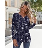 Zeagoo Long Sleeve Shirts for Women Casual V Neck Fall Tops Summer Blouses(Navy Floral 180)