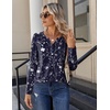 Zeagoo Long Sleeve Shirts for Women Casual V Neck Fall Tops Summer Blouses(Navy Floral 180)