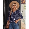Zeagoo Long Sleeve Shirts for Women Casual V Neck Fall Tops Summer Blouses(Navy Floral 180)