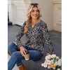Zeagoo Long Sleeve Shirts for Women Casual V Neck Fall Tops Summer Blouses(Navy Floral 869)