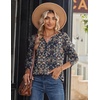 Zeagoo Long Sleeve Shirts for Women Casual V Neck Fall Tops Summer Blouses(Navy Floral 869)