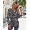 Zeagoo Long Sleeve Shirts for Women Casual V Neck Fall Tops Summer Blouses(Navy Floral 869)