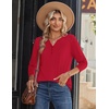 Zeagoo Long Sleeve Shirts for Women Casual V Neck Fall Tops Summer Blouses(Red)