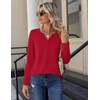 Zeagoo Long Sleeve Shirts for Women Casual V Neck Fall Tops Summer Blouses(Red)