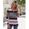 Zeagoo Long Sleeve Shirts for Women Casual V Neck Fall Tops Summer Blouses(Stripes Black Pink)