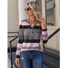Zeagoo Long Sleeve Shirts for Women Casual V Neck Fall Tops Summer Blouses(Stripes Black Pink)