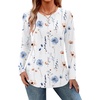 Zeagoo Long Sleeve Shirts for Women Crew Neck Casual Fall Fashion Blouses Basic Tunic Tops Dressy Work Clothes(A-white Flower-bf112)