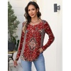 Zeagoo Long Sleeve Shirts for Women Dressy Casual Blouses Loose Tunic Tops(Red Print-mz870)