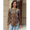 Zeagoo Long Sleeve Shirts for Women Henley T Shirts Loose Fit Tunics Dressy Casual Work Blouses Fall Fashion Tops(Brown Boho)