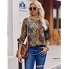 Zeagoo Long Sleeve Shirts for Women Henley T Shirts Loose Fit Tunics Dressy Casual Work Blouses Fall Fashion Tops(Brown Boho)