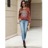 Zeagoo Long Sleeve Shirts for Women Henley T Shirts Loose Fit Tunics Dressy Casual Work Blouses Fall Fashion Tops(Red Ethnic Printed)