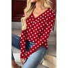Zeagoo Women Long Sleeve Tops Dressy Casual V Neck Shirt Fall Work Blouse(Red Polka Dots-jh717)
