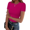 Zeagoo Women Short Sleeve T Shirts Fitted Summer Tops Stretchy Basic Tee(Hot Pink)