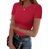 Zeagoo Women Short Sleeve T Shirts Fitted Summer Tops Stretchy Basic Tee(Red)
