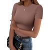 Zeagoo Women Short Sleeve T Shirts Fitted Summer Tops Stretchy Basic Tee(Short Sleeve Brown)