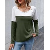 Zeagoo Women Waffle Knit Shirts Long Sleeve Colorblock Tee Button Detail Tunics(Army)