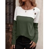 Zeagoo Women Waffle Knit Shirts Long Sleeve Colorblock Tee Button Detail Tunics(Army)