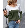 Zeagoo Women Waffle Knit Shirts Long Sleeve Colorblock Tee Button Detail Tunics(Army)