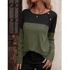 Zeagoo Women Waffle Knit Shirts Long Sleeve Colorblock Tee Button Detail Tunics(Army Geeen)