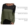 Zeagoo Women Waffle Knit Shirts Long Sleeve Colorblock Tee Button Detail Tunics(Army Geeen)