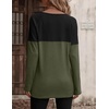 Zeagoo Women Waffle Knit Shirts Long Sleeve Colorblock Tee Button Detail Tunics(Army Geeen)