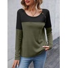 Zeagoo Women Waffle Knit Shirts Long Sleeve Colorblock Tee Button Detail Tunics(Army Geeen)