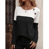 Zeagoo Women Waffle Knit Shirts Long Sleeve Colorblock Tee Button Detail Tunics(Black)