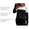 Zeagoo Women Waffle Knit Shirts Long Sleeve Colorblock Tee Button Detail Tunics(Black)