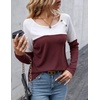 Zeagoo Women Waffle Knit Shirts Long Sleeve Colorblock Tee Button Detail Tunics(Black+ Deep Red)