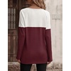 Zeagoo Women Waffle Knit Shirts Long Sleeve Colorblock Tee Button Detail Tunics(Black+ Deep Red)