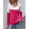 Zeagoo Women Waffle Knit Shirts Long Sleeve Colorblock Tee Button Detail Tunics(Black+ Rose Red)