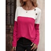 Zeagoo Women Waffle Knit Shirts Long Sleeve Colorblock Tee Button Detail Tunics(Black+ Rose Red)
