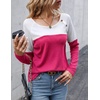 Zeagoo Women Waffle Knit Shirts Long Sleeve Colorblock Tee Button Detail Tunics(Black+ Rose Red)