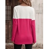 Zeagoo Women Waffle Knit Shirts Long Sleeve Colorblock Tee Button Detail Tunics(Black+ Rose Red)