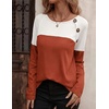 Zeagoo Women Waffle Knit Shirts Long Sleeve Colorblock Tee Button Detail Tunics(Black+ Rust Red)