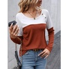 Zeagoo Women Waffle Knit Shirts Long Sleeve Colorblock Tee Button Detail Tunics(Black+ Rust Red)