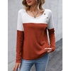 Zeagoo Women Waffle Knit Shirts Long Sleeve Colorblock Tee Button Detail Tunics(Black+ Rust Red)