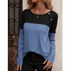 Zeagoo Women Waffle Knit Shirts Long Sleeve Colorblock Tee Button Detail Tunics(Black+blue)