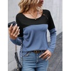 Zeagoo Women Waffle Knit Shirts Long Sleeve Colorblock Tee Button Detail Tunics(Black+blue)